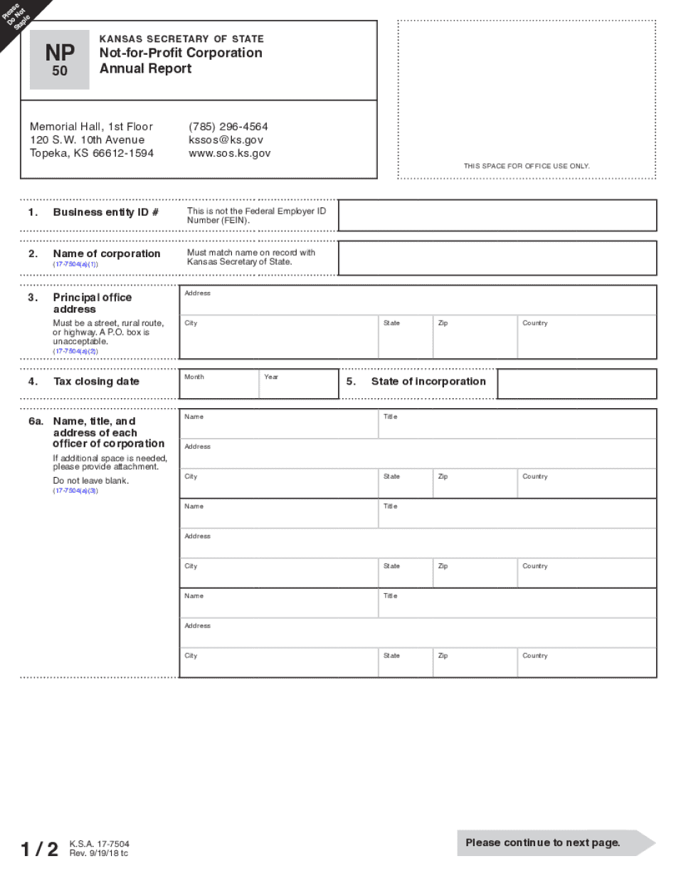  Kansas Np 50 Form 2018-2024