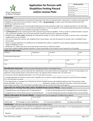 Get and Sign Handicap Placard Application Texas 2018-2022 Form