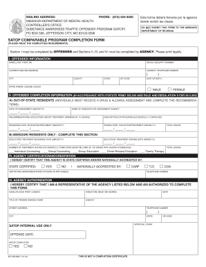 SATOP COMPARABLE PROGRAM COMPLETION FORM Missouri