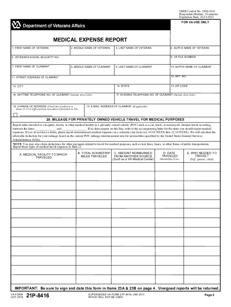  Va Form 21p 8416 2018-2024