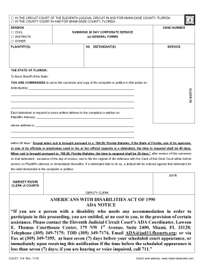 Summons 20 Day Corporate Service a General Froms 2023