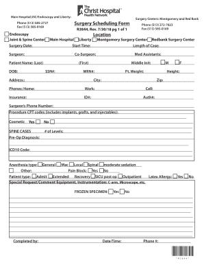  Surgery Scheduling Form Template 2018