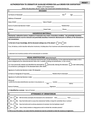50 Authorization to Cremate and Order for Disposition Form