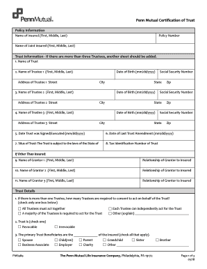 Penn Mutual Certi?cation of Trust  Form