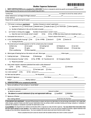 Shelter Expense Statement  Form