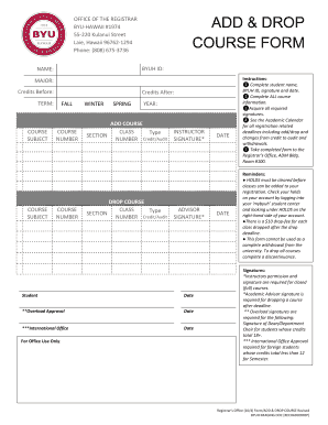 Add &amp; Drop Course Form Registrar&#039;s Office BYUHawaii