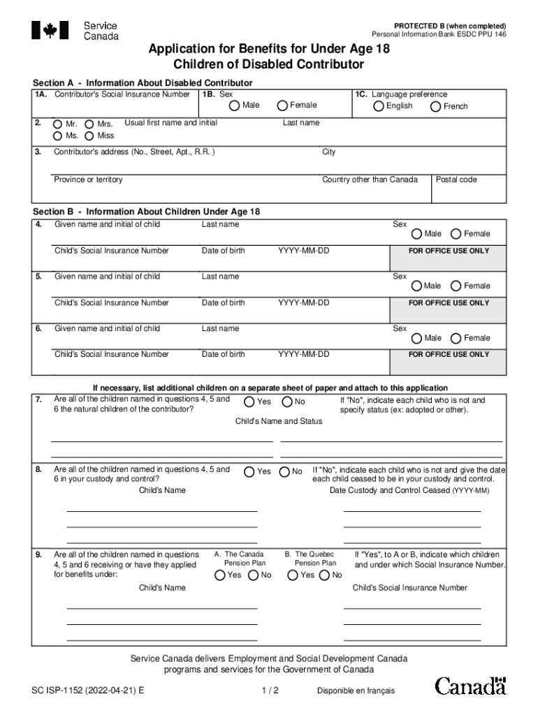 Service Canada PROTECTED B When Completed Person  Form