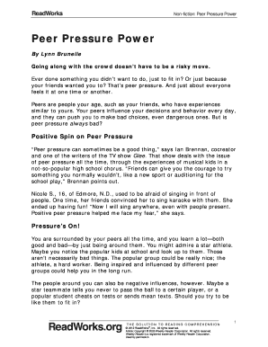 Peer Pressure Power Readworks Answer Key  Form