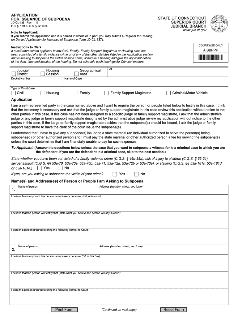  Connecticut Subpoena Form 2017-2024