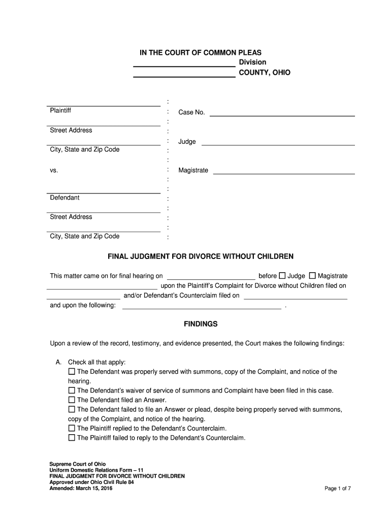 Get and Sign What Final Decree of Divorce Form Ohio 2016-2022
