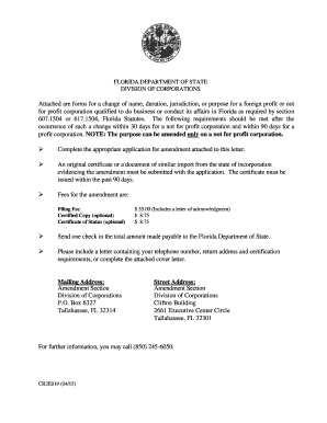  Attached Are Forms for a Change of Name, Duration, Jurisdiction, or Purpose for a Foreign Profit or Not for Profit Corporation 2015