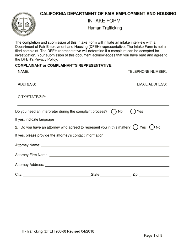 Human Trafficking Intake Form