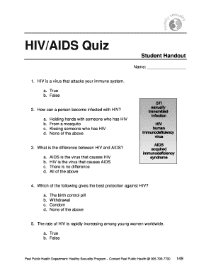 HIVAIDS Quiz Student Handout Handout for Talk to Me Site  Form