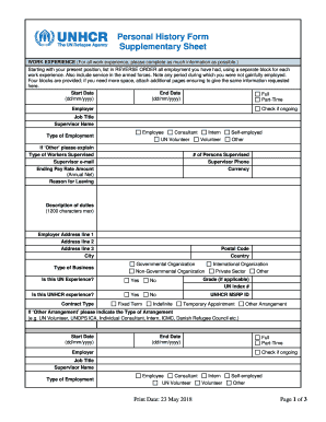  Unhcr Personal History Form Sample 2018-2024