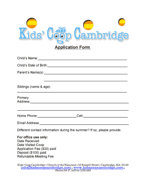 Application Form for Kids