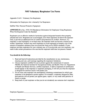 N95 Voluntary Respirator Use Form