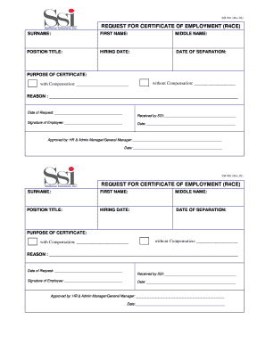 Request for Certificate of Employment R4ce Staffwise Solutions Inc  Form