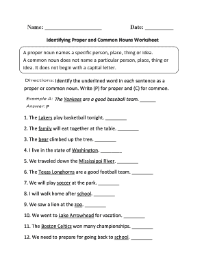 Common Name Special Name Worksheet  Form