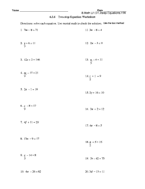 2 Step Equations Worksheet  Form