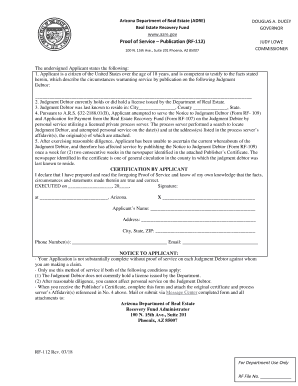 RF 112 Arizona Department of Real Estate  Form