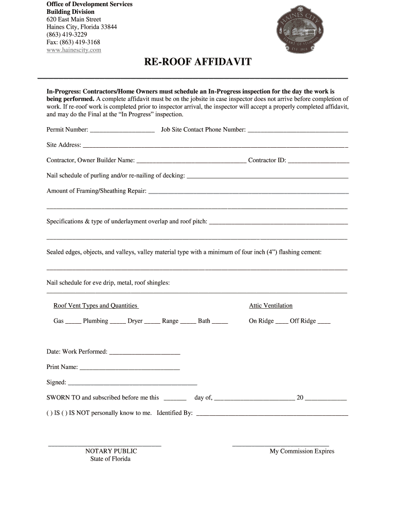 Re Roof Affidavit  Form