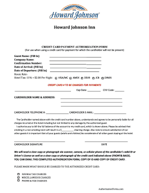 Howard Johnson Credit Card Authorization Form