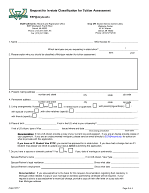 Get and Sign Request for in State Classification for Tuition Assessment 2017-2022 Form