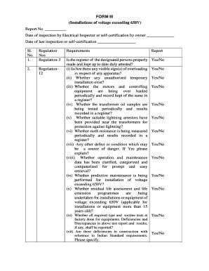 Cea Form of Inspection Report Applicable to Powergrid I E Installations of Voltage Exceeding 650v