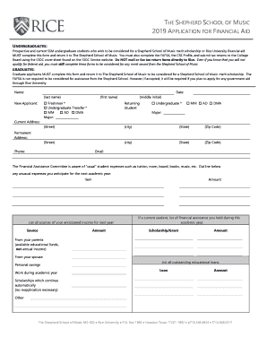  Shepherd School Financial Assistance Application 2019