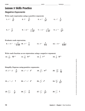 Lesson 5 Homework Practice Negative Exponents Answer Key  Form