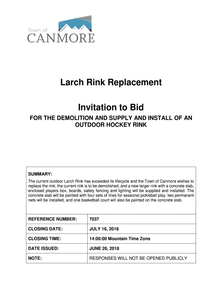 Invitation to Bid Document Template Town of Canmore  Form