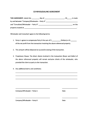 Co Wholesaling Agreement  Form