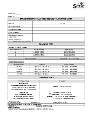 Badminton Academy Registration Form