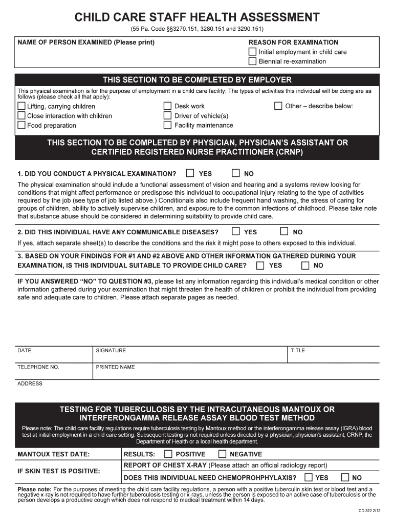 Editable Child Care Staff Health Assessment Forms and