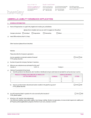 Umbrella Insurance Application  Form