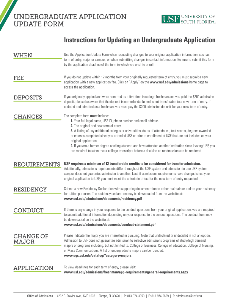 Usf Application Update Form