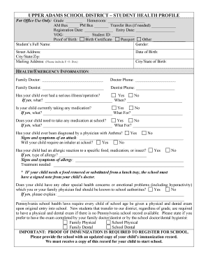 Student Health Profile Form