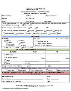 Fillable Personnel Action Form