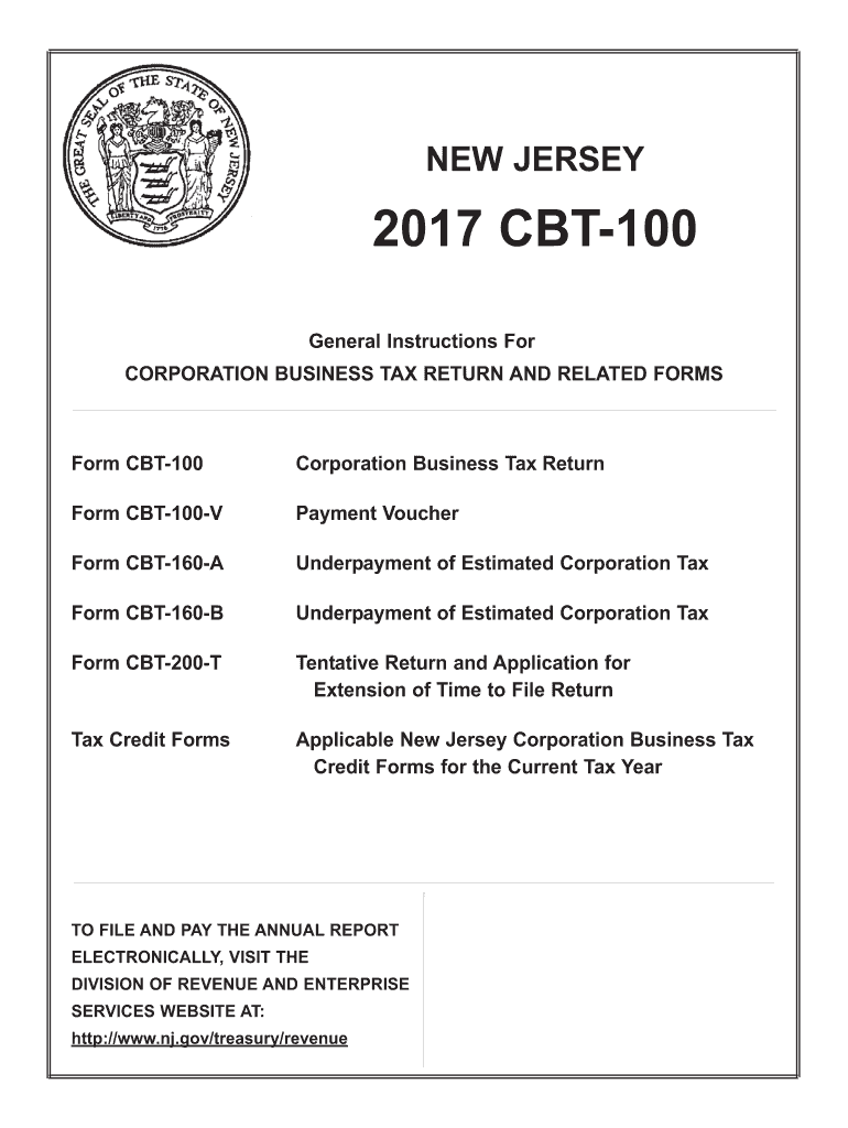  CBT 100 New Jersey Corporation Business Tax Return  State of NJ 2017