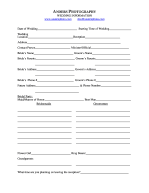 Wedding Information Sheet