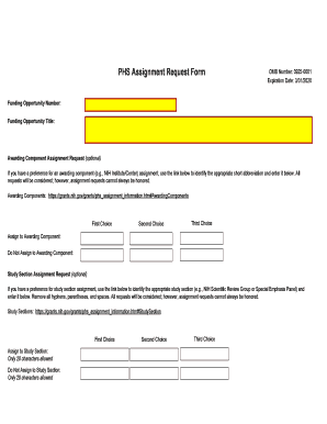 phs assignment request form forms h