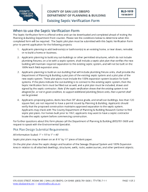 Existing Septic Verification Form When to Use the Septic Verification