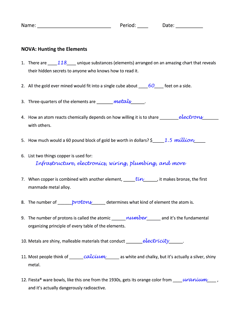 Hunting the Elements Video Questions  Form