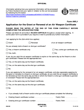 Application for the Grant or Renewal of an Air Police Scotland  Form