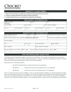 Oxford Life Insurance Company Forms
