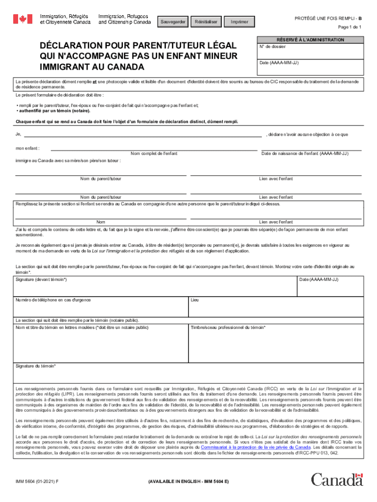  IMM 5604 F Dclaration Pour Parenttuteur Lgal Qui N 2021-2024