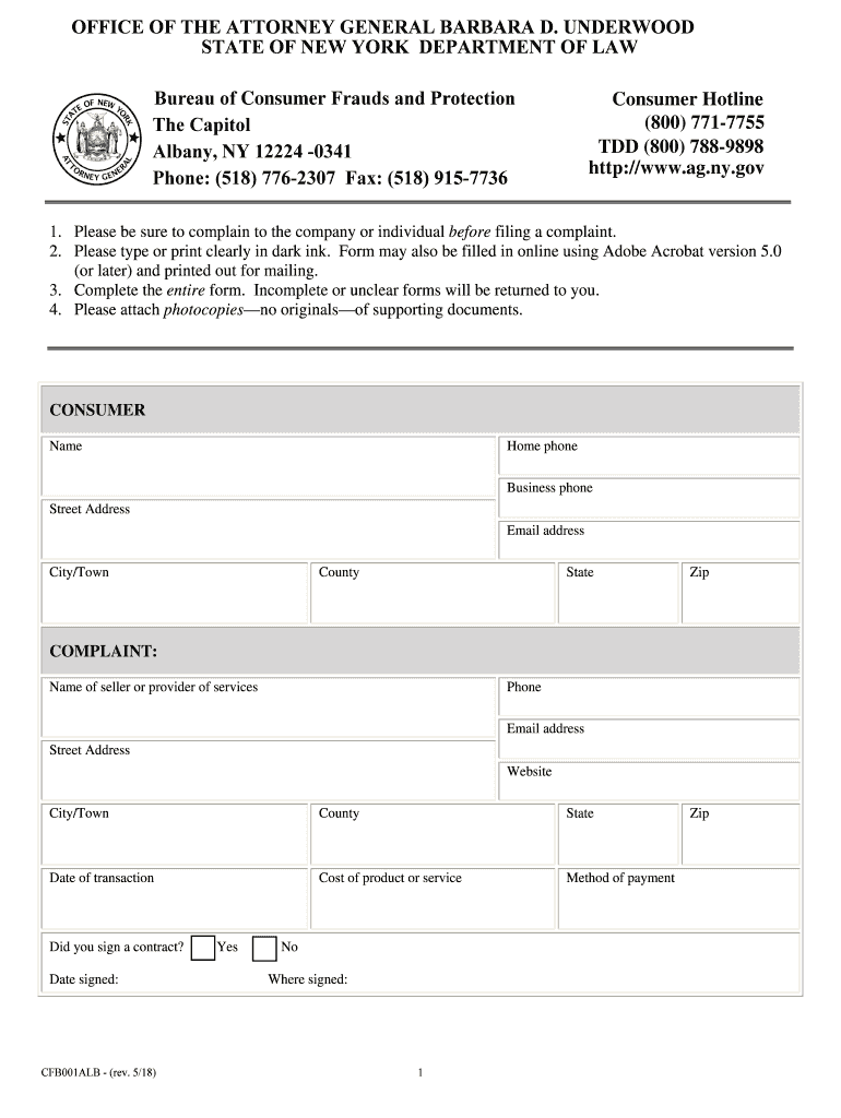 Get and Sign Ny Attorney General Complaint Form 2018-2022