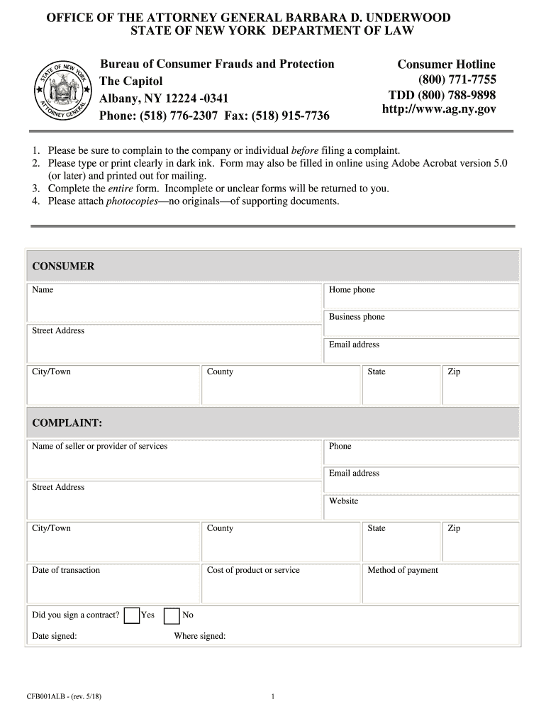  Ny Attorney General Complaint Form 2018