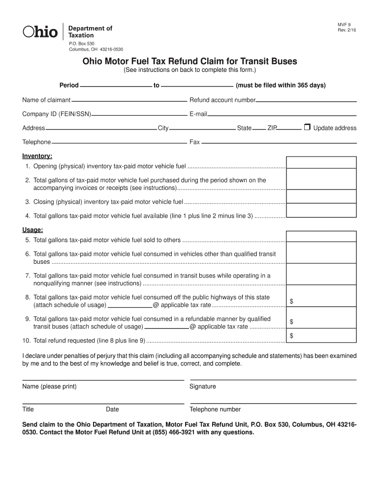  Instructions Ohio Motor Fuel Tax Refund Claim for Transit Buses 2016