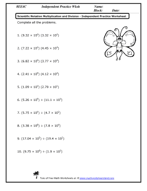Multiplying Scientific Notation Worksheet with Answers  Form